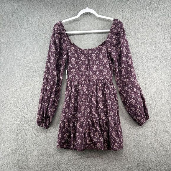 Altar’d State Floral Boho Cottagecore Mini Dress Purple Wine Long Sleeve Small - Picture 4 of 12